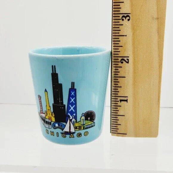 Chicago Cityscape Skyline Blue Ceramic Shot Glass Souvenir Postcard Factory - Picture 3 of 8